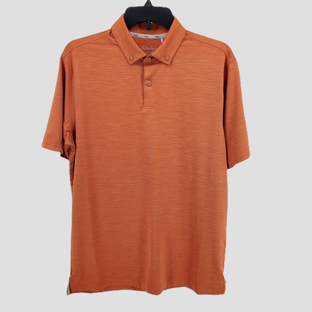 Walter Hagen Mens P11 Champ Stripe DD Polo Shirt Small Orange Preppy Sporty New